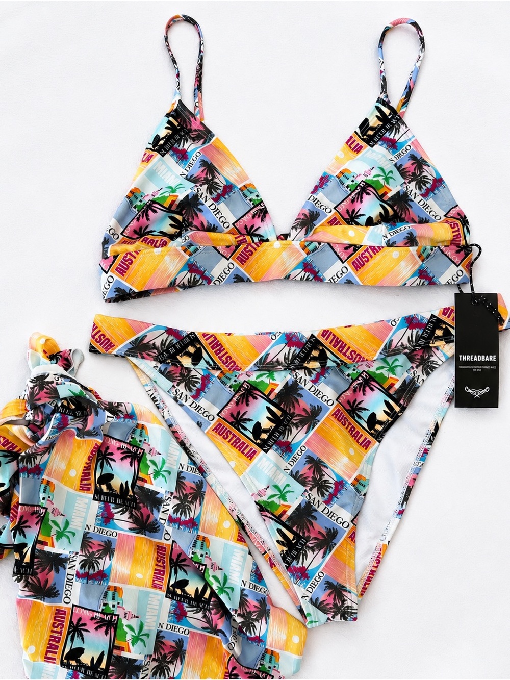 Threadbare Multicolor Graphic Triangle Bikini